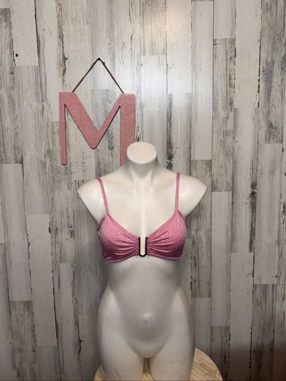 Time and Tru Pink Textured Snake Print U-Bar Bikini Top Swimwear Womens M 8-10
